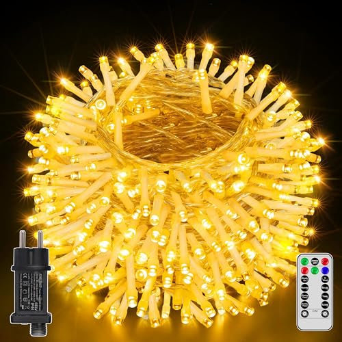 Ollny Lichterkette außen 60M 600 LED, Lichterkette Weihnachtsbaum mit Fernbedienung 8 Modi Timer, IP44 wasserdicht weihnachtsbeleuchtung außen für Party Hochzeit Tannenbaum (warmweiß)