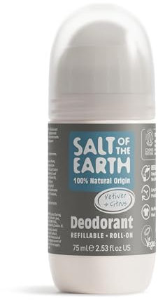 Deodorante naturale roll-on per uomo Salt of the Earth, vetiver e agrumi - Ricaricabile, vegano, prodotto nel Regno Unito - 75ml