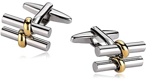 Stfery Manschettenknöpfe für Väter, Manschettenknöpfe für Papa Silber Gold Edelstahl Cufflinks Stange mit Zwei Zylindern Schmuck Geschenk