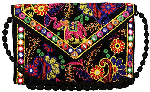 Craft Trade Pochette nere da donna - Mini borsa a tracolla ricamata a mano Rajasthani da donna per regali per feste di nozze