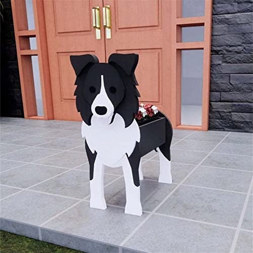 moaupr Cute Dog Flower Pots Outdoor, Animal Shaped Planter, Wooden Planter Boxes for Garden Flowers Succulent Planter, Home Garden Decoration (Color : Border Collie)