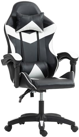 Panana Gaming Reclining Swivel Chair for Adults,Ergonomic Swivel Racing PC Chair with Lumbar Support (White)