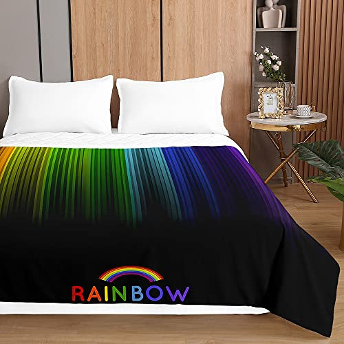 Chickwin Tagesdecken Bettüberwurf Steppdecke, Sommer Tagesdecke Regenbogen Farben Sofaüberwurf Wohndecke aus Mikrofaser Bettdecke für Einzelbett Doppelbett Kinder (150x200cm,Schwarz)