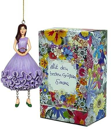 Fiebiger Floristik Figura decorativa a forma di fiore, ragazza scabiosa, colore lilla, da appendere, in confezione regalo