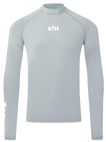 Gill Mens ZenZero Rash Guard Vest Top - Long Sleeve with 50+ UPF Sun Protection for Watersport (Light Grey, L)
