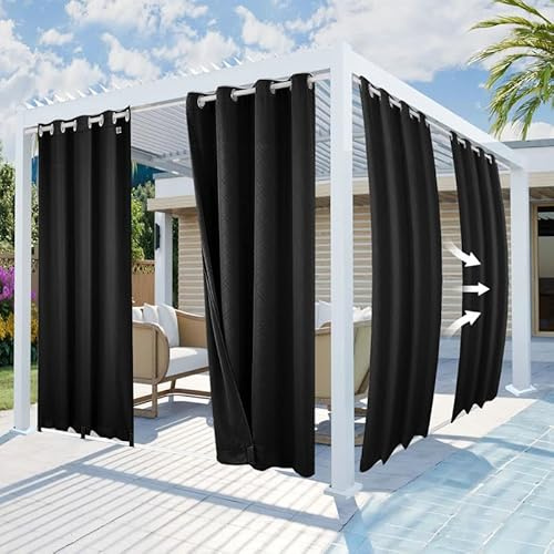 Mingfuxin Outdoor-Vorhänge Wasserdicht Winddicht Patio-Vorhänge, Geprägtes Muster Thermisch Isolierte Verdunkelungs Sichtschutz Vorhänge Für Veranda, Pavillon, Vorhang Mit Ösen Oben Und Tab Unten