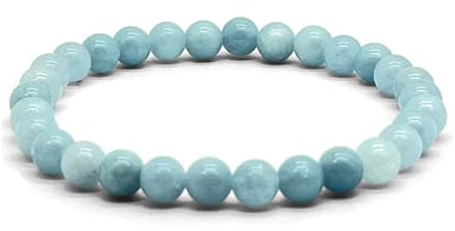 Arana's Unisex tigeröga armband – energiska halvädelstenar – elastiskt garn med kulpärlor – helande kristaller, 18 cm, Sten, Aquamarin