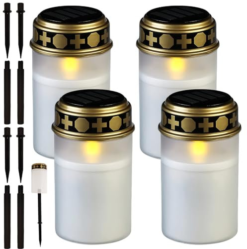 Solar LED Grave Lights - Pack of 4 with Ground Spike, Outdoor Use for Grave Decoration