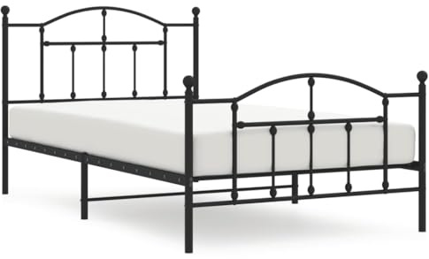 ZQQLVOO Bed Frame Lattenrost Palettenbett Bodenbett Bettgestell mit Kopf- und Fußteil Metall Schwarz 107x203 cm
