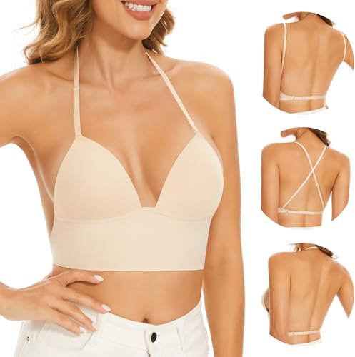 Zetopump Reggiseni a Schiena Bassa-Reggiseni Senza Schiena a Forma di U con Ferretto Senza Cuciture-Convertibili con Multiway Bretelle per Donna(Sand, 6B)