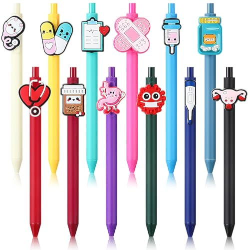 Clabby 12 Pack Cute Nurse Pens Set Funny Black Ink Pens for Women Nurse Gifts Thank You Accessories for Work for Hospital Doctors Medical Assistants Office(Dark,Novelty)