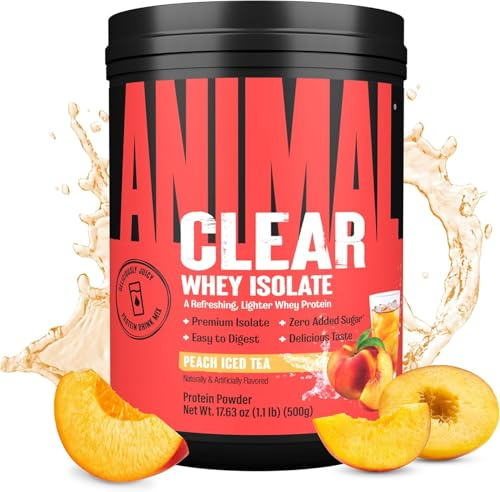 ANIMAL Clear Whey Protein Powder (Peach Iced Tea) – Isoclear with 20g Protein & 5g BCAAs for Muscle Building. Protein Shake with no Added Sugar, Low in Fat and with Amino acids – 500g