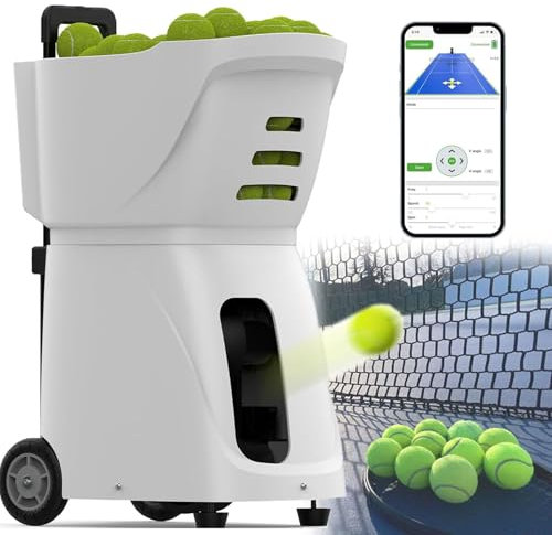 YLANMEI Intelligente Tennis-Trainingsmaschine, Ballabgabe mit hoher Geschwindigkeit, professionelle Qualität, einfache Einrichtung, ideal für fortgeschrittene Spieler,White