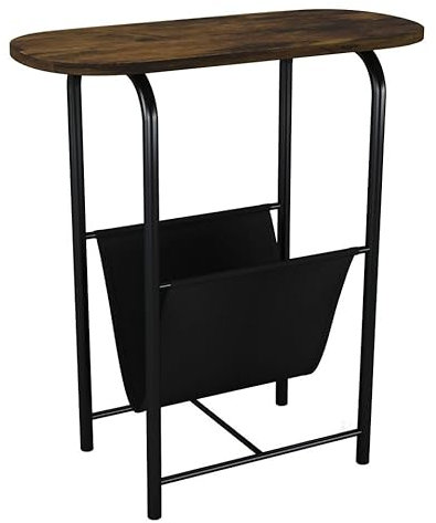 URBNLIVING Table d'appoint ovale fine avec porte-revues pour café, collations et journaux – Dessus en bois moderne et cadre en métal – Parfait pour le salon, la cuisine ou la chambre à coucher