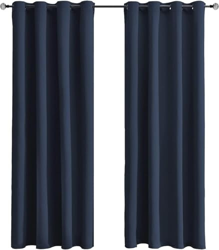 Tenger Home Gardinenschals Verdunkelungsvorhang Gardinen Blickdicht Vorhang Schlafzimmer mit Ösen, 2 Stück (Navy blau, 100 x 120 cm)