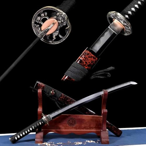 78cm handgefertigtes Wakizashi,Klinge aus T10-Stahl und Handschutz aus weißem Kupfer,Scheide aus massivem Holz mit Lack,echtes Samurai schwert zum Sammeln,Verschenken,Kampfsporttraining,Kendo-Training