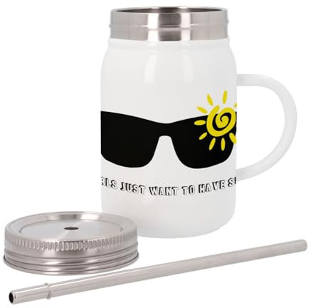 Tazza termica in acciaio inox con coperchio e cannuccia, design occhiali da sole Girls Just Want to Have Sun, 500 ml, tazza termica