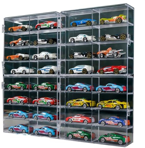 Keebgyy Vitrina transparente para coche de juguete, 8 ranuras, caja de almacenamiento de plástico para coche, organizadores transparentes con cubierta antipolvo, estante de exhibición de juguetes de