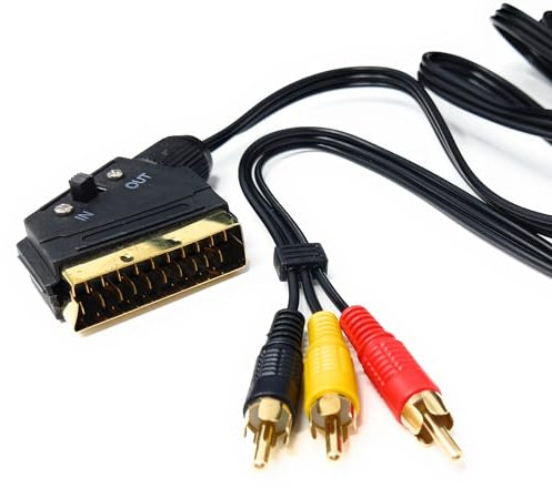 Cavo audio/video commutabile da SCART a 3 RCA da 1,5 m, compatibile con TV, DVD, videoregistratori e console di gioco