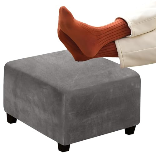 RTSFKFS Fodera per Poggiapiedi Quadrato Velluto, Copertura Ottomana, Copri Pouf Rettangolare in Copri Poggiapiedi, Elasticizzato con Fondo Elastico, Lavabile(Gray,24in/60x60cm)