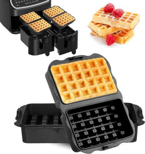 Hejo 2Pcs Silicone Waffle Mould for Air Fryer,Soft and Durable Silicone Moulds for Waffle Maker,Stackable and Dishwasher Safe Belgian Waffle Mold for AF400EU AF451EU SL400EU(Black)