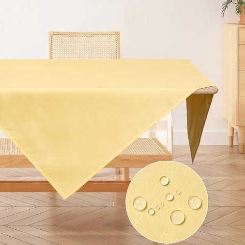 AooHome Tischdecke Abwaschbar, Gelb Tischdecken 100x100cm Leinen-Optik Tischtuch aus Polyester Wasserabweisend mit Lotuseffekt, Dauerhaft Kratzfest für Wohnzimmer, Esszimmer, Balkon, Garten