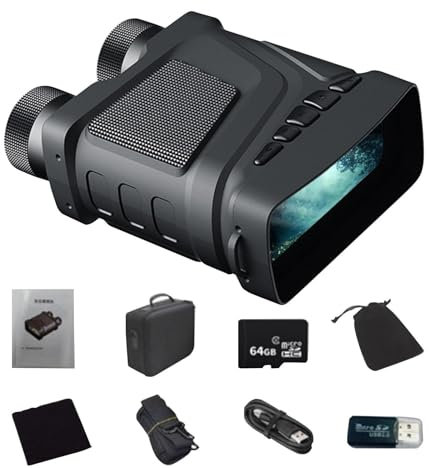 Youngwier Prismáticos de visión Nocturna - Gafas de visión Nocturna a Todo Color 4K HD con Pantalla Grande de 3 Pulgadas,Prismáticos con Tarjeta de Memoria de 64GB para Caza, Rango Visible de 800M