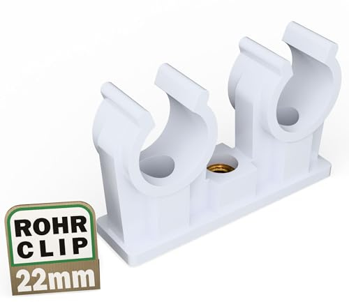 FUX 50 Rohrclips 20-22mm Rohrschellen, Rohrklemmen mit M6 Metallgewinde, Rohrhalterung, Doppelschelle für Sanitär & Heizung | Einfache Installation, Perfekter Halt, Robust & Langlebig, Vielseitig Einsetzbar