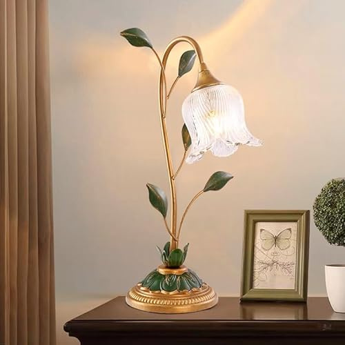 Stesulfr Retro Nachttischlampe Bronze Lampenkörper Tischlampe Glasblumenlampenschirm Antike Heimdekoration Tischleselampe Nachttischlampe Geeignet für Schlafzimmer Wohnzimmer Büro Frisiertisch(1 light
