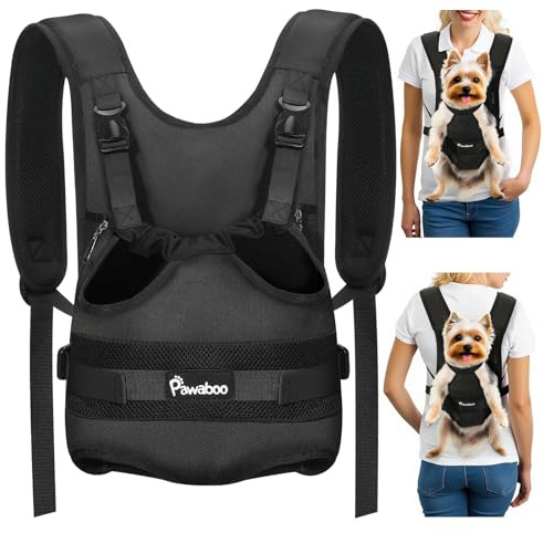 Pawaboo Sacs à Dos Porte-Animal Avant pour Chiens Petits et Moyens | Pattes Dehors, Ajustement Facile, Sangles Réglables, Mains Libres, pour Voyages Randonnée Vélo Camping, Noir S