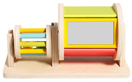 DAJASD Tambor Giratorio Montessori, Juguetes Montessori Bebes 6-12 Meses, Tambor Textil rodante, Tambor Rodante de Madera para Niños, Juguetes de Tambor de Rotación, Juguete de Tambor para niños