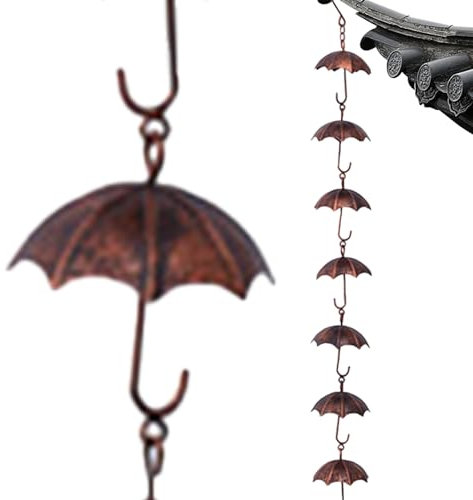 Obelunrp Rain Chains for Gutters, 1m Metal Hanging Rain Catchers with 8 Umbrella Cups, Rustproof Decorative Garden Hanging Ornaments, Chains for Outside Downspout