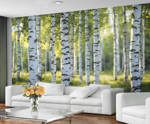 GIVLWF Papier peint bouleau vert à décoller et à coller pour chambre à coucher, salon, décoration murale de campagne – Décoration d'intérieur, paysage naturel