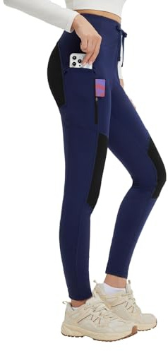 baleaf Women's Fleece Leggings Water Resistant for Hiking Blue-Black M | High-rise fit, reinforced knee panels and secure pockets for hiking, skiing, travel and winter adventures.