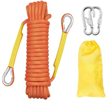 Gangying 25m Corde d'escalade Statique 8mm Cordon Accessoire Équipement Corde d'évacuation avec 2 Mousquetons pour Équipement d'escalade sur Glace Sauvetage Incendie
