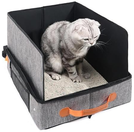 Reise-Katzenbox, zusammenklappbar, Katzenspielzeug mit Deckel, harte Unterseite, Reißverschluss, tragbar, ideal für Haushalt, Treats, Indoor, Spielzeug Ecke, Camping