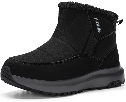 FitVille Womens Winter Snow Ankle Boots Wide Fit | Fuzzy, Lightweight, Comfortable, Warm, Winter Shoes
