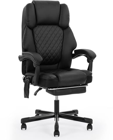 Zuacs bürostuhl ergonomisch,Massage und Wärmesessel Stuhl, drehstuhl mit fußstütze, möbel für arbeitszimmer, pc Stuhl, chefsessel, PU-Typ (schwarz)