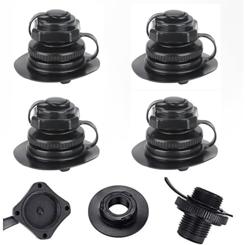 24MM Air Valve Cap 4PCS, Quick Inflate Deflate Spiral Air Plugs Replacement, Anti-leakage Inflatable Boat Air Valve One-Way Inflation Replacement for Rubber Dinghy Raft Kayak Pool Boat Airbeds, Black