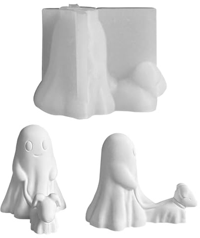 Silikonform Halloween Geister, 3D Silikonformen Gießformen Halloween Geister Hund Spaziergang Gipsformen zum Gießen, Gießformen Silikon Gießform Ghosts für DIY Helloween Deko (A)