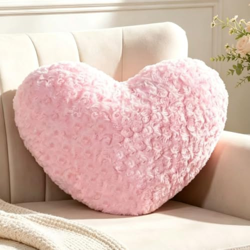 Guaginmy Herzkissen, Rosa Herzform Kissen Kuschelkissen, Love Zierkissen Aesthetic, Plüsch Heart Throw Pillow für Wohnzimmer Sofa Kind Schlafzimmer Bett, Geschenk 38x48 cm
