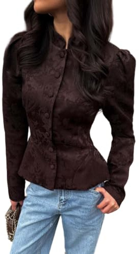 GFZMF Dam blazer stående krage asymmetrisk design vintage höst kontor elegant, mellanlängd, långärmad, normal passform, enkelbröst, 6 färger