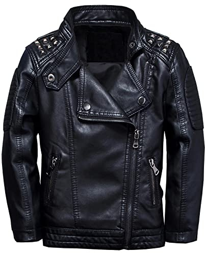 LAUSONS Veste cloutée en Similicuir garçon - Blouson Motard Printemps Automne - Manteau Imitation Cuir Enfant 5-6 Ans（Noir 120）