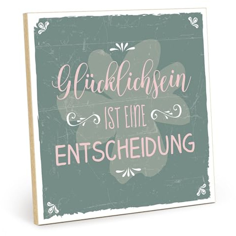 TypeStoff Holzschild mit Spruch – GLÜCKLICHSEIN IST EINE ENTSCHEIDUNG – im Vintage-Look mit Zitat als Geschenk und Dekoration - HS-00546