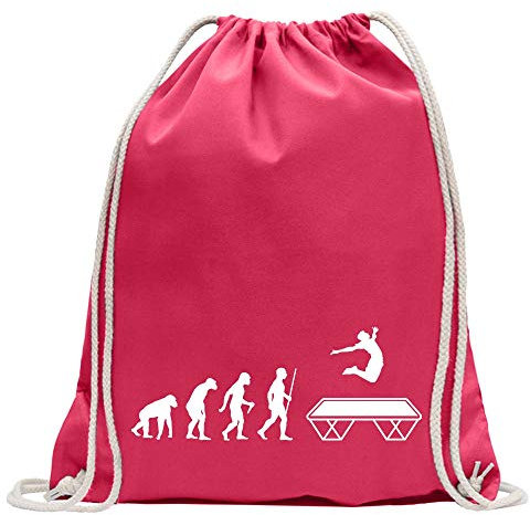 Kiwistar - Turnbeutel - pink - Trampolin Springen Evolution - Fun Rucksack Sport Beutel Gymsack Baumwolle mit Ziehgurt