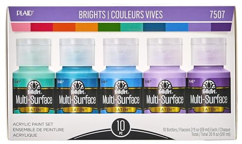 FolkArt Color, 10 Bottle Multi-Surface Acrylic Paint Set, 2oz, Brights