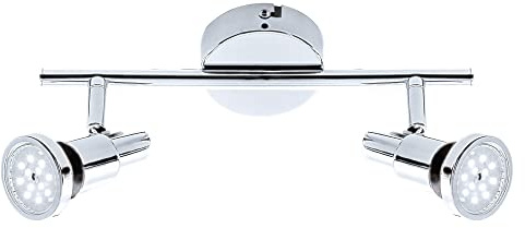 Briloner Leuchten - LED Spotleuchte, Deckenleuchte, Badleuchte, Badlampe, IP44, Strahler dreh- und schwenkbar, 2x GU10, 8 Watt, 800 Lumen, 3.000 Kelvin, Chrom, 275x80x123mm (LxBxH), 2992-028