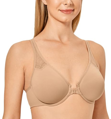 Delimira Women's Front Fastening Bras Underwire Unlined Racerback Plus Size Bra Natural 34C