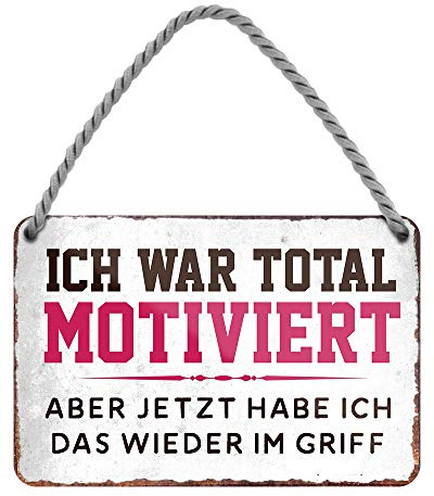 Ich war total motiviert Aber jetzt Habe ich das Wieder im Griff - witziges Metallschild mit Kordel und Saugnapf - Hängeschild mit lustigen Spruch - Deko für Wohnung Werkstatt Arbeit Büro - 18x12cm