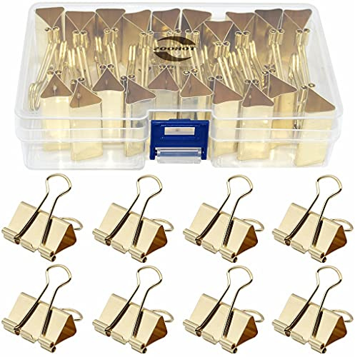 Foldback-Clips, 32 mm, Büroklammern, für Büro, Schule und Zuhause, goldfarben, 20 Stück